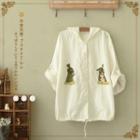 Embroidered Rabbit Cuff Sleeve Hooded Jacket