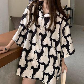 3/4-sleeve Rabbit Print Hawaiian Shirt