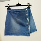 Washed Buttoned Asymmetrical Denim Skirt