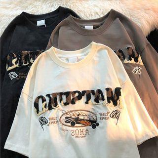 Short-sleeve Car Embroidered T-shirt