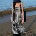 Spaghetti-strap Checkerboard Midi Sundress Black & White - One Size