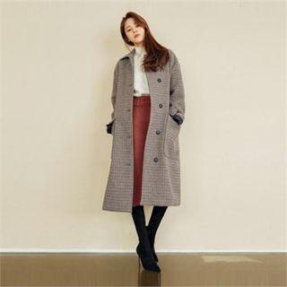 Single-breasted Wool Blend Coat Navy Blue - One Size