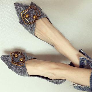 Buckled Pointed Fabric Flats