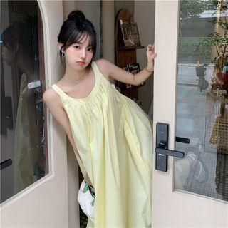 Spaghetti Strap Midi A-line Dress Yellow - One Size