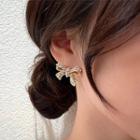 Bow Faux Pearl Rhinestone Earring 1 Pair - Gold - One Size