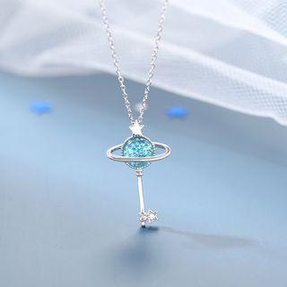 925 Sterling Silver Planet Key Rhinestone Necklace As Shown In Figure - One Size
