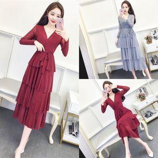 Long Sleeve Deep-v Layered Dress