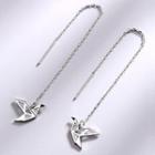 925 Sterling Silver Rhinestone Origami Crane Dangle Earring 1 Pair - 925 Silver - Silver - One Size