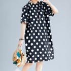Elbow-sleeve Polka Dot Dress