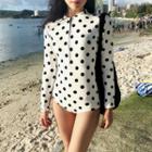 Long-sleeve Polka Dot Swimsuit
