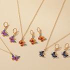 Set: Alloy Butterfly Dangle Earring + Pendant Necklace