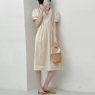 Short-sleeve Contrast Lining Midi A-line Dress