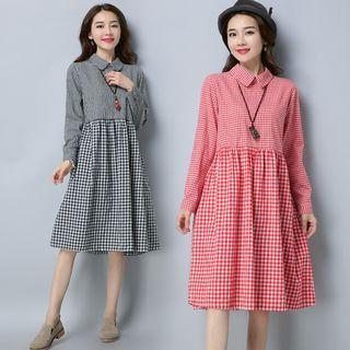 Gingham Long Sleeve Collared Dress