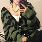 Mohair Animal Print Cardigan Green & Black - One Size