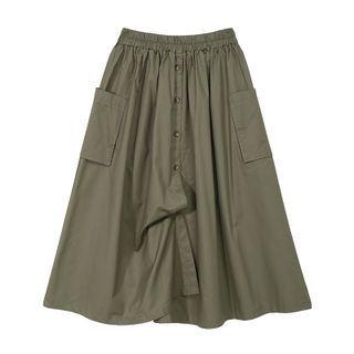Button-up Cargo Midi A-line Skirt