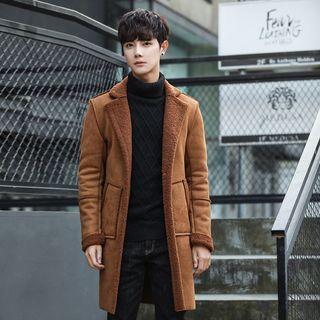 Fleece-lined Faux Suede Lapel Coat