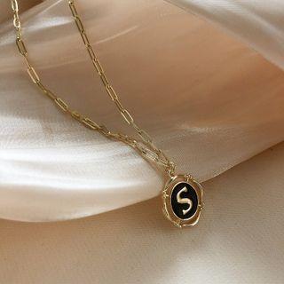 Sterling Silver Lettering Necklace 1pc - Gold & Black - One Size