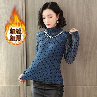 Long-sleeve Mock Neck Dotted Top