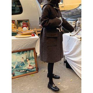 Toggle-button Hooded Checked Coat