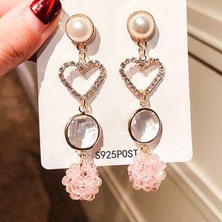 Rhinestone Drop Heart Earring As Shown In Figure - One Size