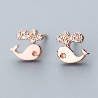 925 Sterling Silver Rhinestone Whale Earring