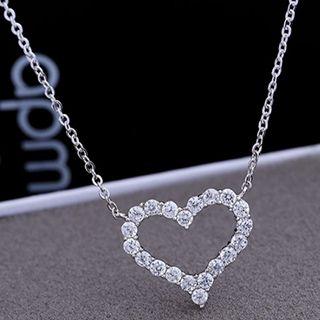 Rhinestone Heart Sterling Silver Necklace