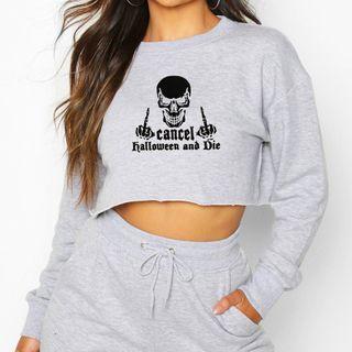 Skull Print Cropped Sweatshirt