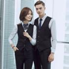 Couple Matching Vest / Set: Plain Shirt + Dress Pants + Vest