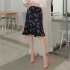 Band-waist Floral Chiffon Flare Skirt