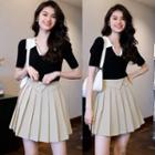 Short-sleeve Polo Top / Pleated Skirt / Set