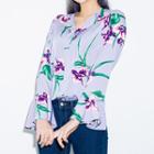 Ruffle-cuff Floral Pattern Blouse