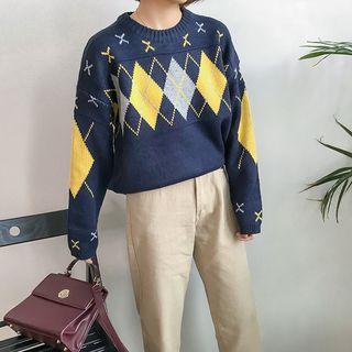 Quilted Loose-fit Round-neck Sweater