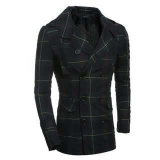 Check Double-breasted Hooded Jacket
