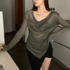 Long-sleeve See-through T-shirt T-shirt - Army Green - One Size