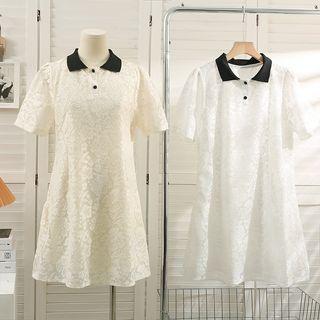 Embossed Colorblock Loose Polo Dress