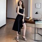 Buckled Strap Lace-up A-line Dress