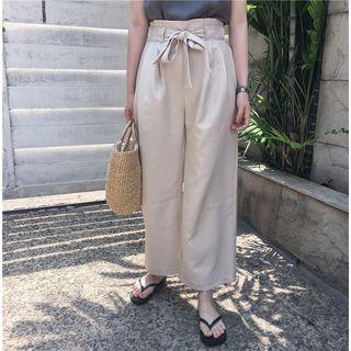 Bow Plain Wide-leg Pants