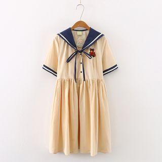 Short-sleeve Sailor Collar Embroidered Dress