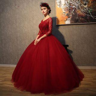 Embellished 3/4-sleeve Ball Gown