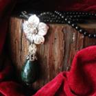 Ceramic Bead & Flower Pendant Necklace Dark Green - One Size