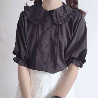 Frill Trim Short Sleeve Chiffon Blouse