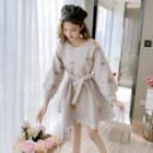 Flower Embroidered Long Sleeve Wool Dress