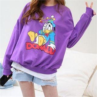 Drop-shoulder Donald Duck Print Pullover