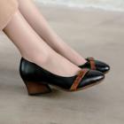 Genuine-leather Chunky Heel Belted Shoes