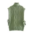 Turtleneck Cable Knit Vest Green - One Size