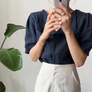 Collar-detail Puff-sleeve Blouse