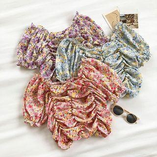 Floral Frilled Square-neck Short-sleeve Top