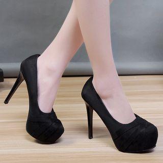 Faux Suede Platform High Heel Pumps