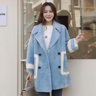 Contrast-trim Faux-shearling Coat