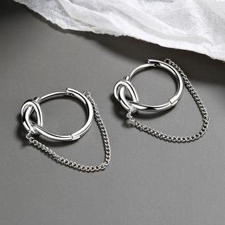Knot Chain Hoop Earring 1 Pair - Hoop Earring - Knot Chain Tassel - Silver - One Size